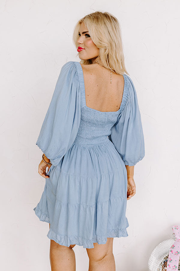 Premium Whispering Muse Smocked Mini Dress - Sky Blue Elegance