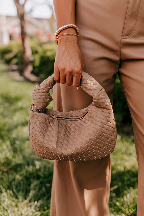 Premium Downtown Diva Faux Leather Woven Handbag in Warm Taupe - Ultimate Style Upgrade