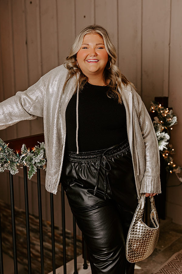 Ultimate Shine Metallic Hooded Knit Sweater