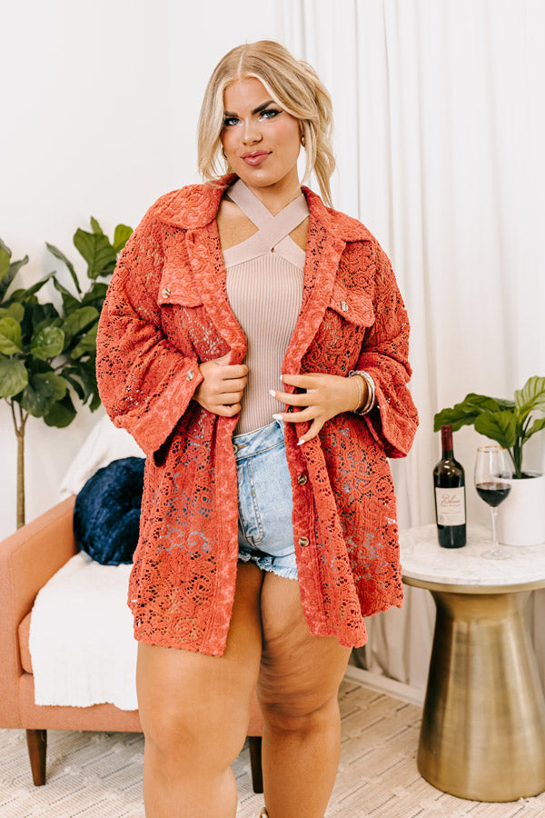 Premium Rust Lace Button-Up Boho Top - Ultimate Style for Curves