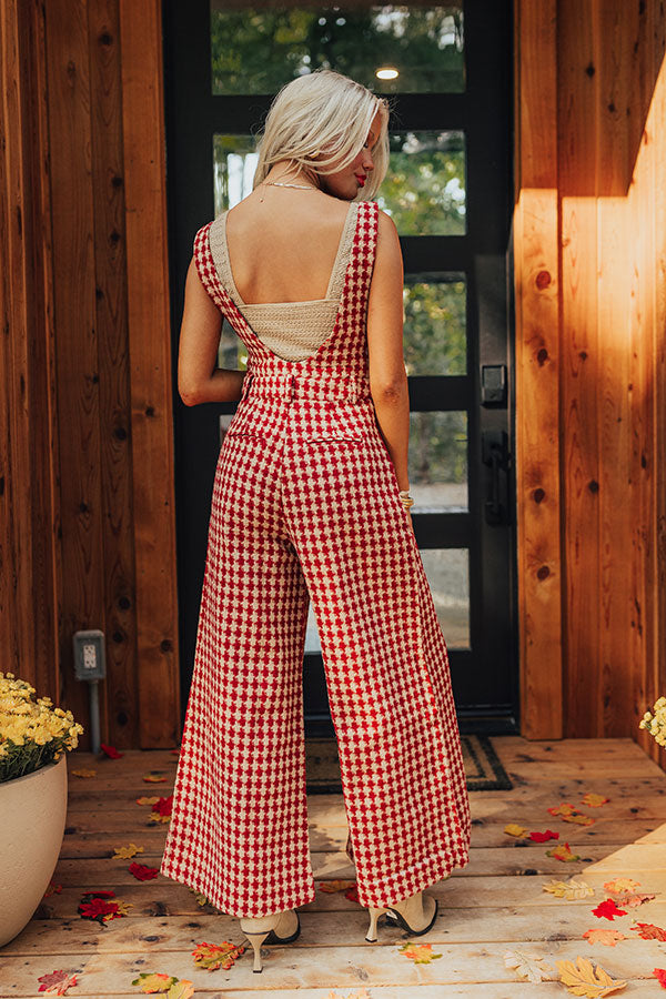 Ultimate Crimson Houndstooth Jumpsuit - Premium Style & Comfort