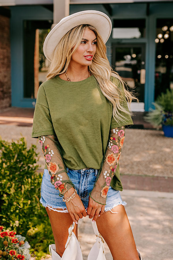 Premium Casual Twist Embroidered Tee - Olive Green