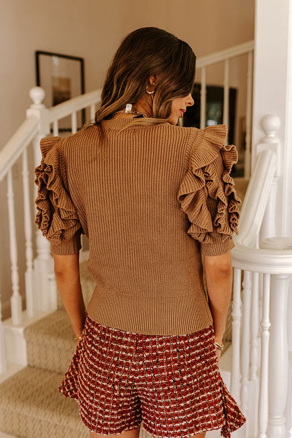 Ultimate Ruffled Knit Top - Premium Brown Style