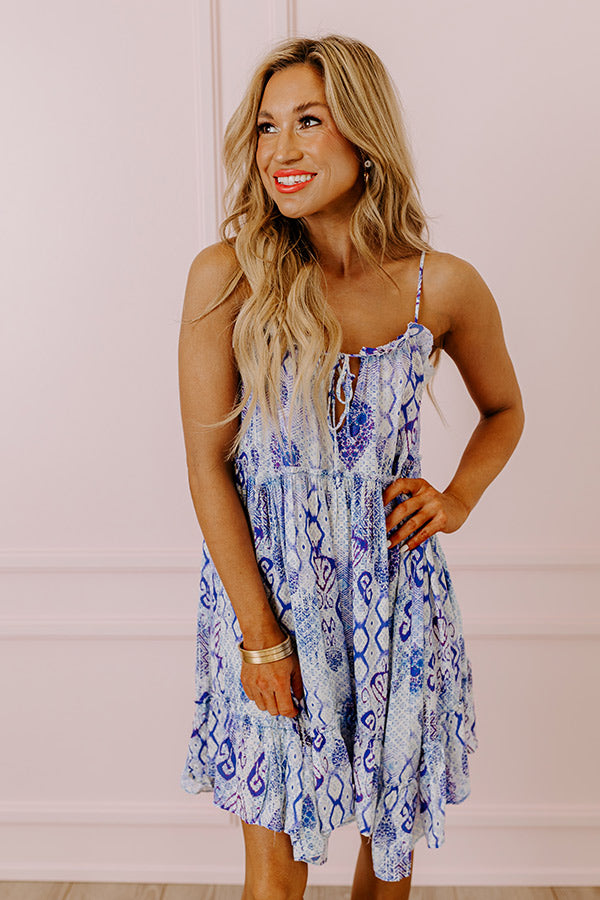 Premium Tropicana Trendsetters Babydoll Mini Dress in Periwinkle - Summer Style Essential