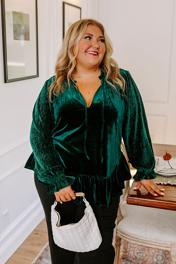 Premium Velvet Statement Top - Hunter Green