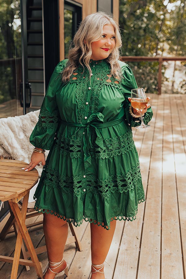 Premium Crochet Mini Dress - Hunter Green Elegance