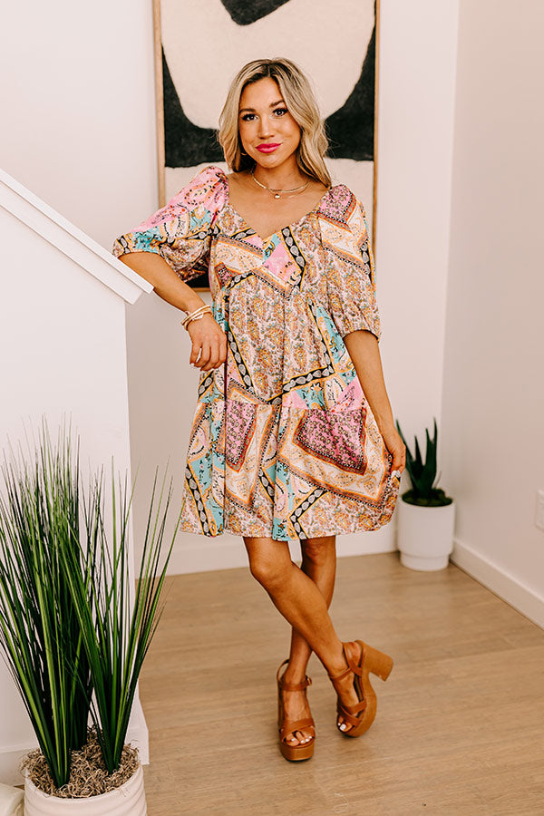 Premium Satin Babydoll Mini Dress in Paisley Print