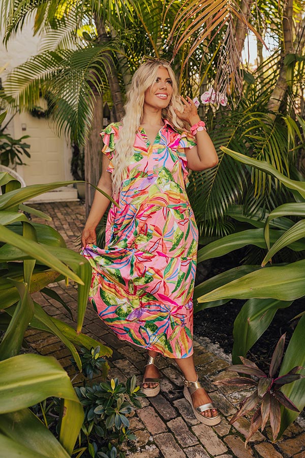 Premium Tropical Escape Floral Midi Dress