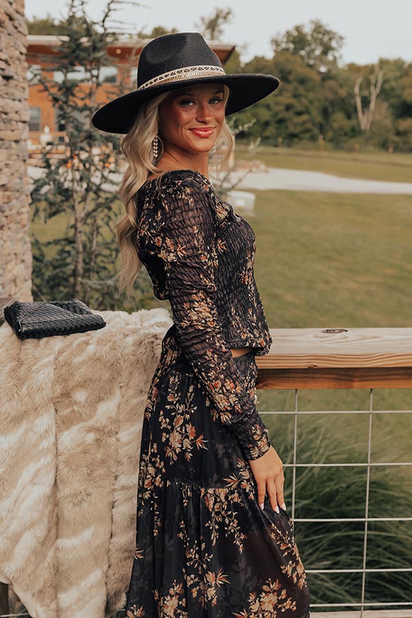 Premium Autumn Smocked Mesh Top - Black