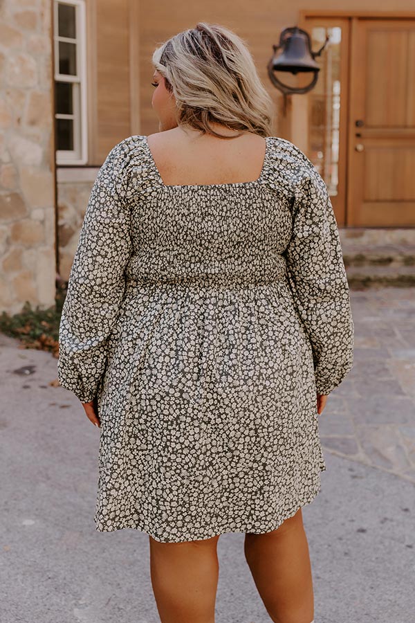 Ultimate Harvest Cutie Floral Mini Dress - Olive Curves