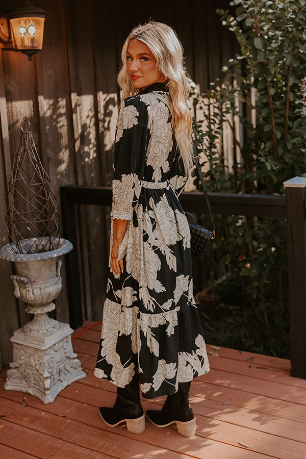 Ultimate Floral Midi Dress - Black with Ivory Ricrac Trim