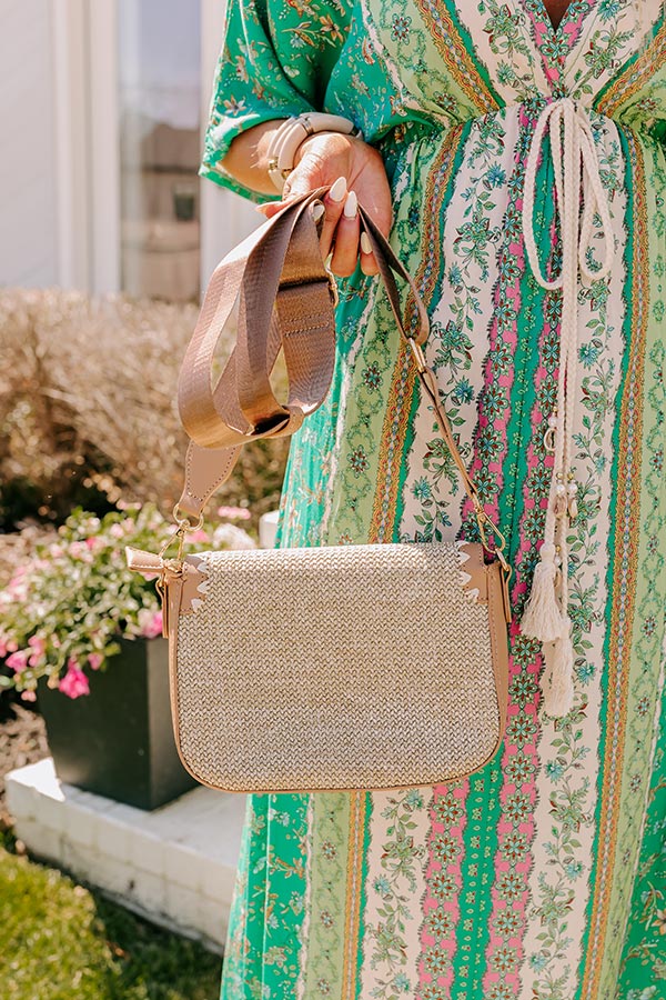 Premium Vacay Ready Woven Crossbody Bag in Iced Latte