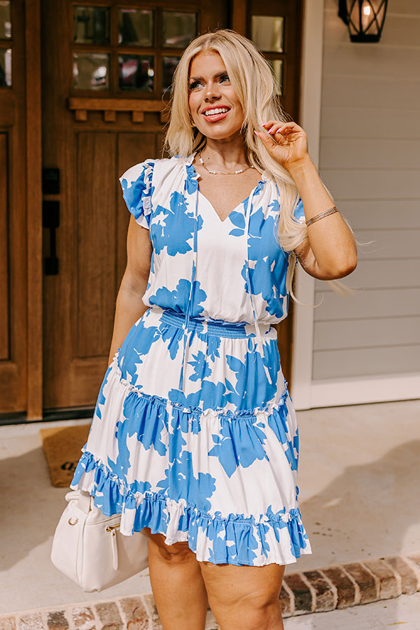 Ultimate Parisian Promenade Dress - Blue Floral Elegance