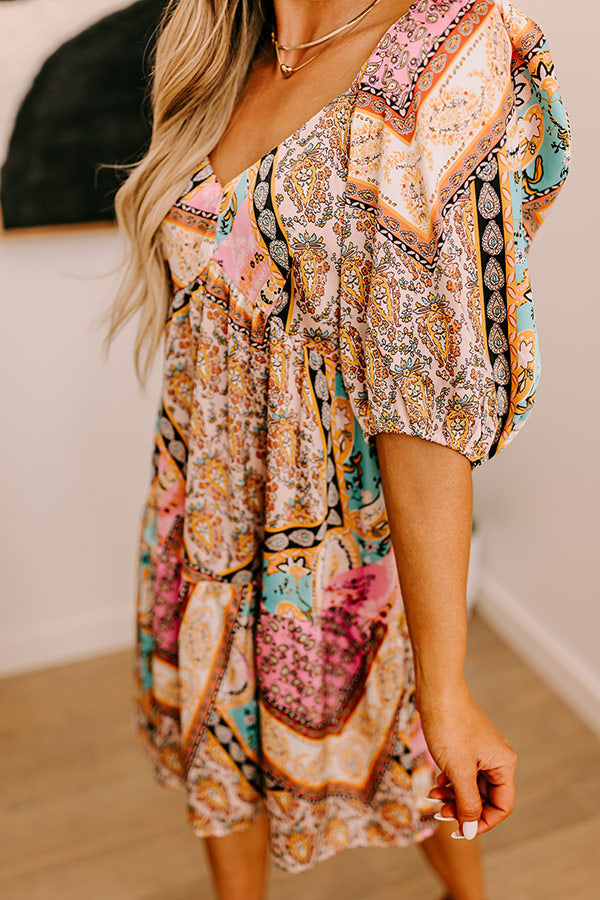 Premium Satin Babydoll Mini Dress in Paisley Print