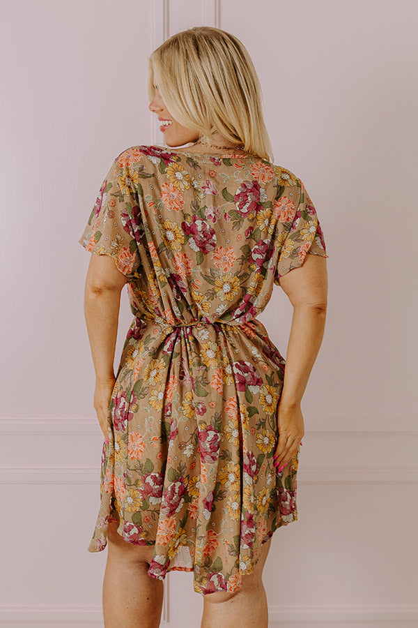 Ultimate Sweet Like Honey Floral Mini Dress - Taupe Curves