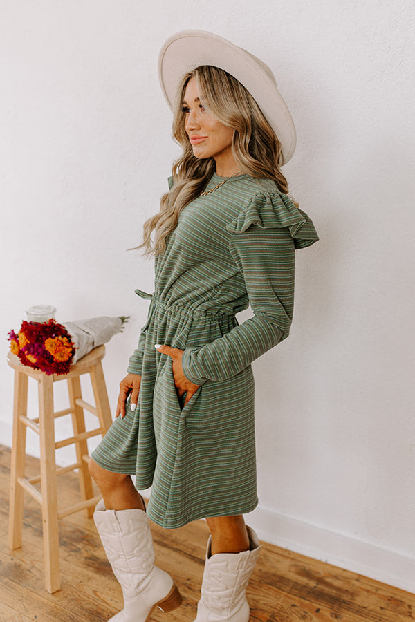 Premium Olive Stripe Mini Dress - Harvest Harmony Collection