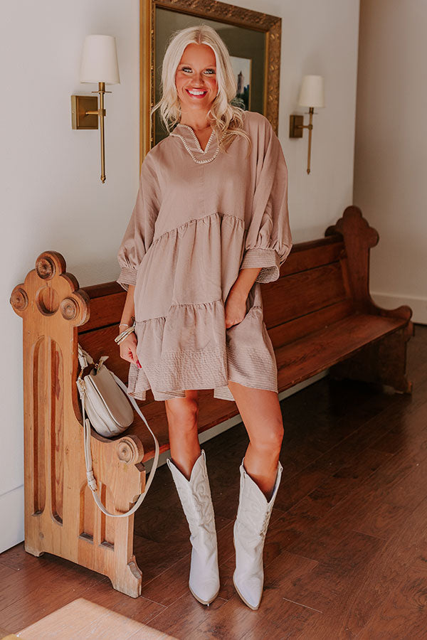 Ultimate Dreamy Moment Mini Dress in Mocha - Premium Babydoll Style