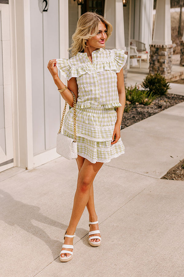 Premium Gingham Button-Down Top in Lime – Ultimate Summer Style