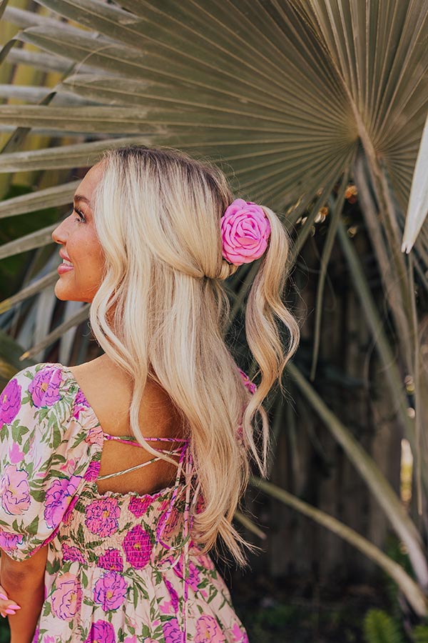 Premium Lush Blooms Hair Claw Clip - Pink Floral Design