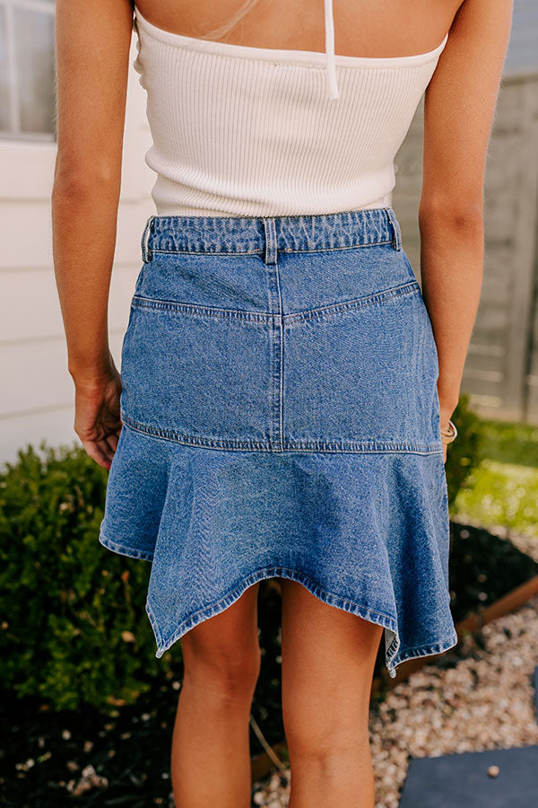 Premium Avery High Waist Asymmetrical Denim Mini Skirt