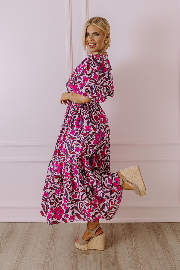 Premium Floral Midi Dress - Pink Curves