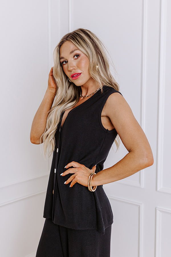 Premium Uptown Brunch Knit Vest Top - Ultimate Black Staple