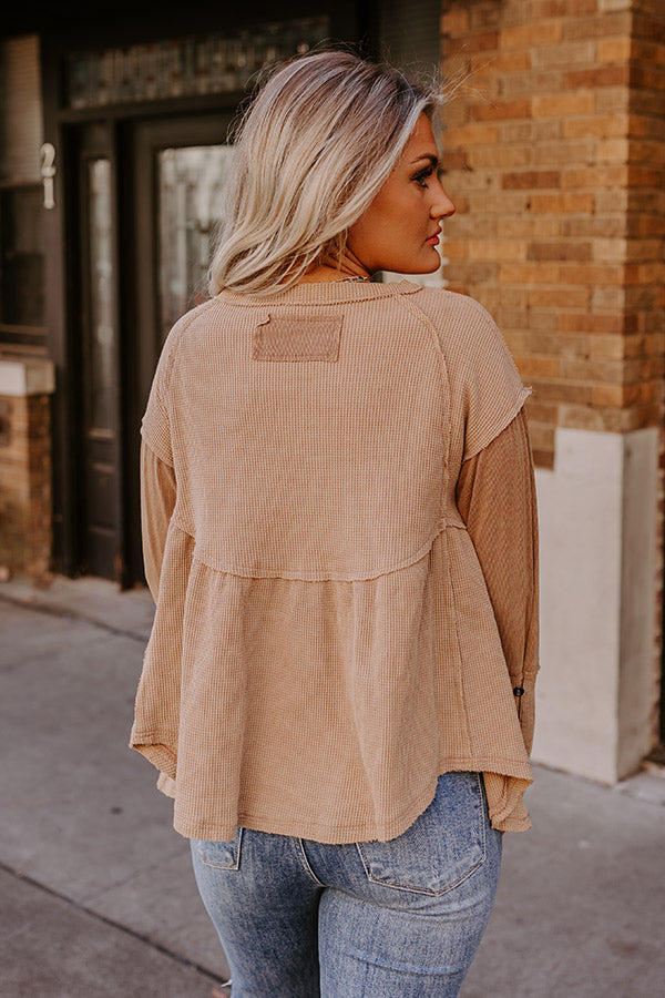 Premium Whispering Waffle Knit Top in Iced Mocha - Ultimate Comfort & Style