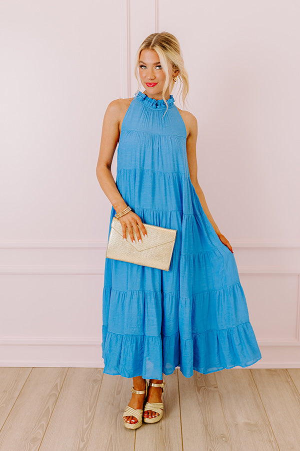 Ultimate Hibiscus Kisses Midi Dress - Ocean Blue