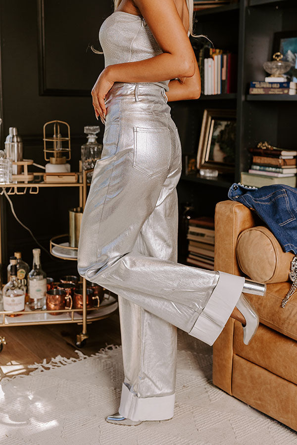 Premium Carter High Waist Wide Leg Pants - Silver Statement Piece