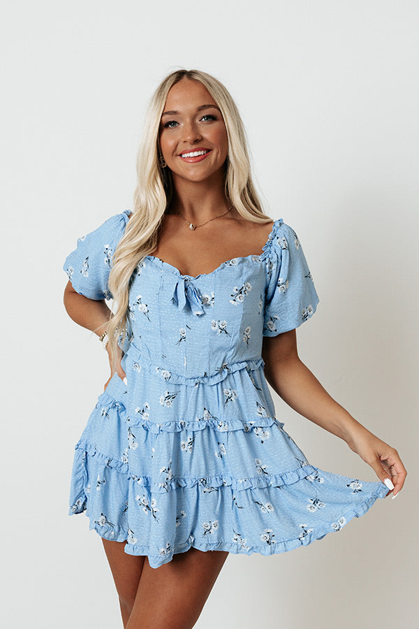 Premium Floral Euphoria Babydoll Dress - Sky Blue