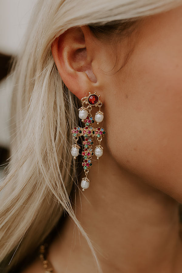 Ultimate Chic Showstopper Earrings in Sangria - Glamorous Cross Design