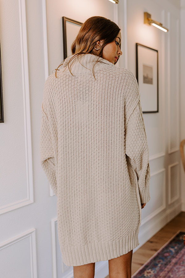 Premium Cable Knit Sweater Dress - Light Oatmeal