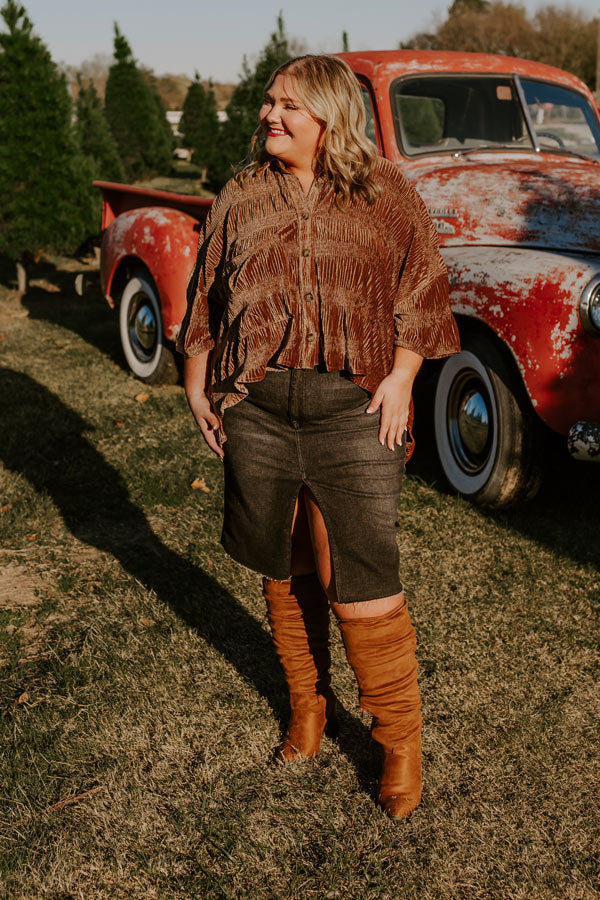Premium Roman Holiday Velvet Top - Ultimate Brown Curves Edition