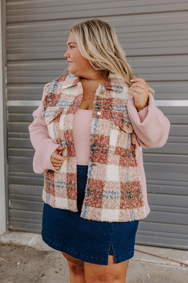 Premium Plaid Knit Jacket - Blush Curves Edition