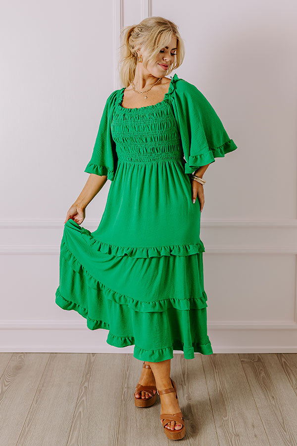 Premium Green Curves Smocked Midi Dress - Ultimate Beach Style