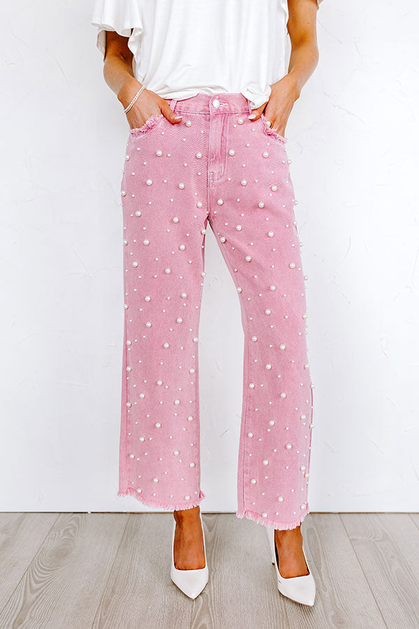 Premium Lovette High Waist Embellished Jeans - Ultimate Pink Denim