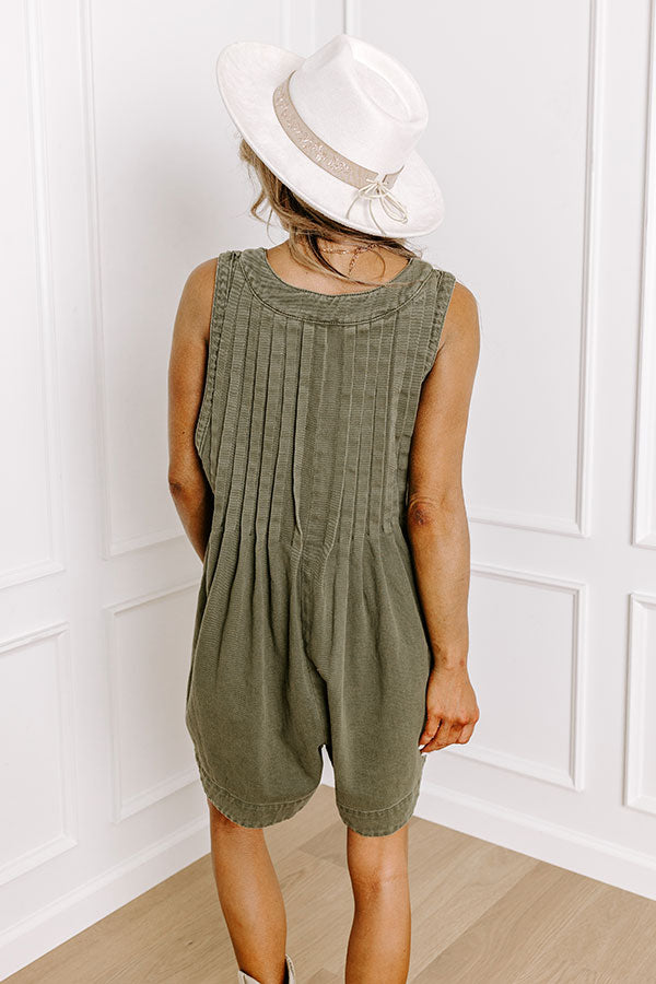 Ultimate Bae Watch Denim Romper - Olive Green