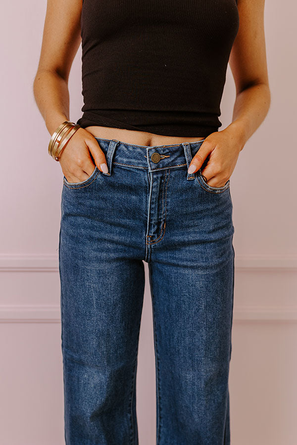 Just USA Roxanne Premium High Waist Straight Leg Jean - Dark Wash Denim