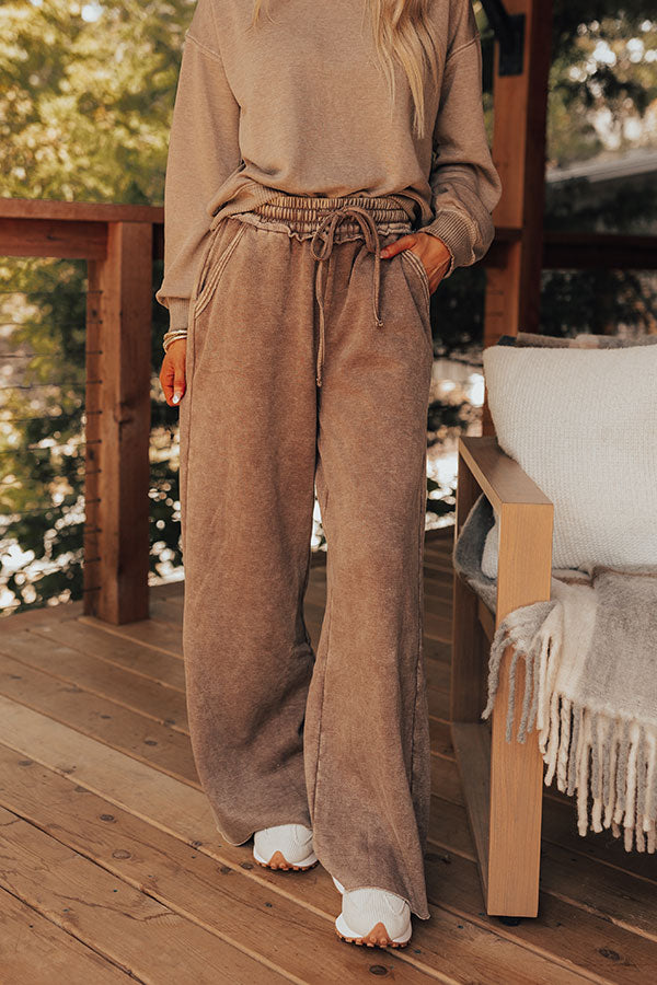 Ultimate Cozy Daydream High Waist Vintage Wash Pants in Mocha - Relaxed Fit & Effortless Style
