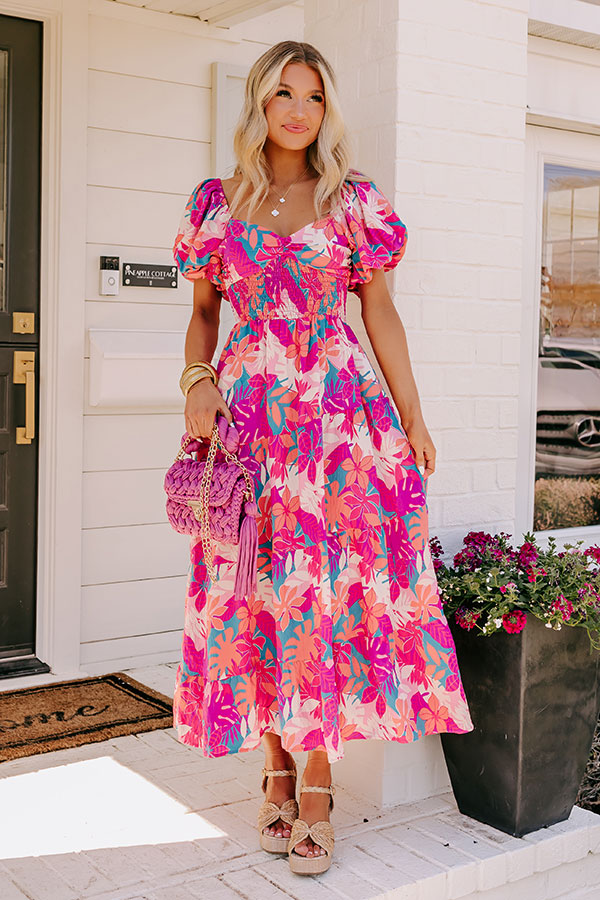 Premium On Tropic Time Maxi Dress - Hot Pink Tropical Escape