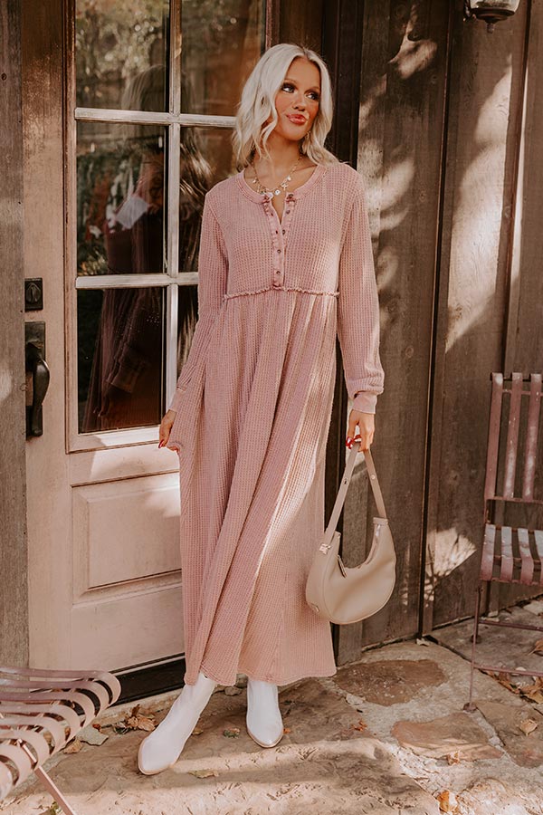 Premium Rustic Rose Waffle Knit Maxi Dress - Cozy Everyday Style