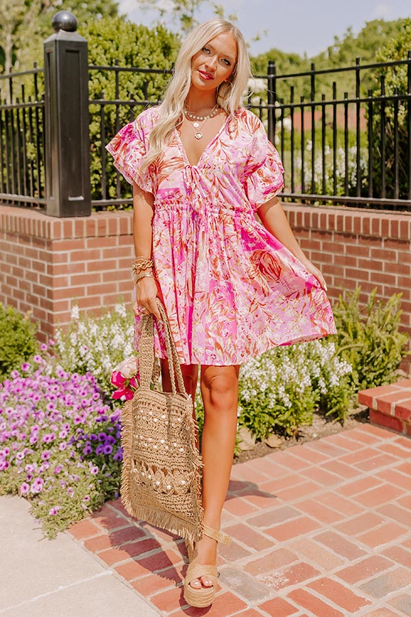 Ultimate Summer Floral Dress - Fuchsia & Gold Elegance