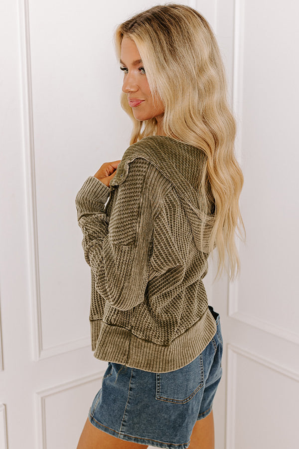 Premium Autumn Vibes Waffle Knit Jacket - Olive Green