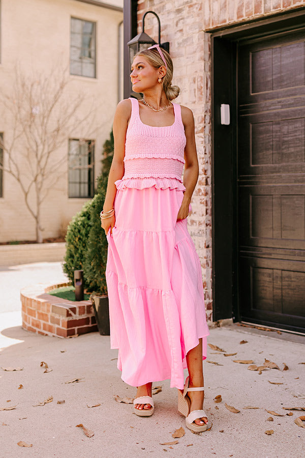 Ultimate Sunset Beach Stroll Crochet Maxi Dress - Pink