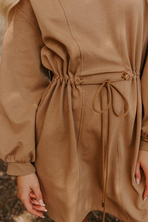 Premium Latte Run Drawstring Mini Dress - Iced Mocha