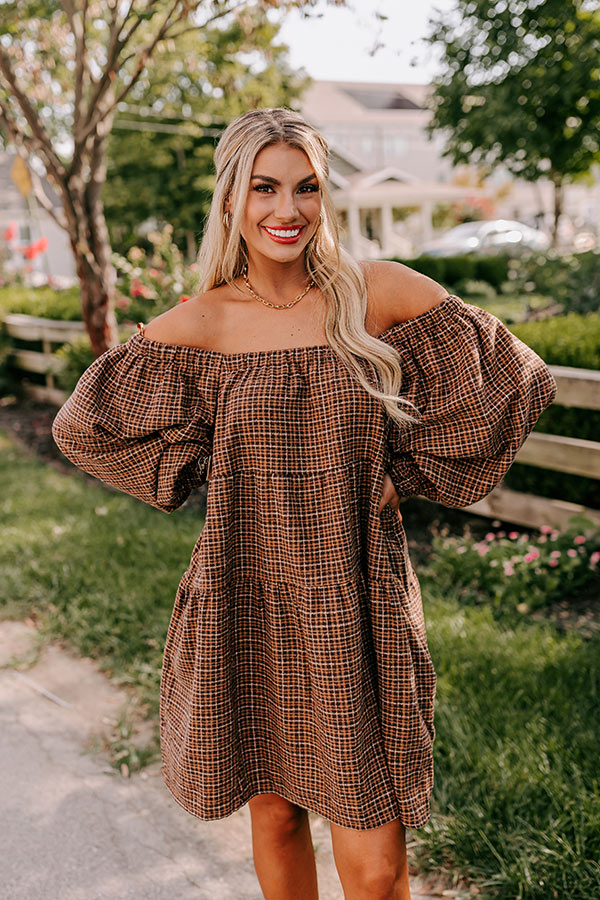 Premium Pumpkin Spice Plaid Mini Dress - Cozy Fall Essential