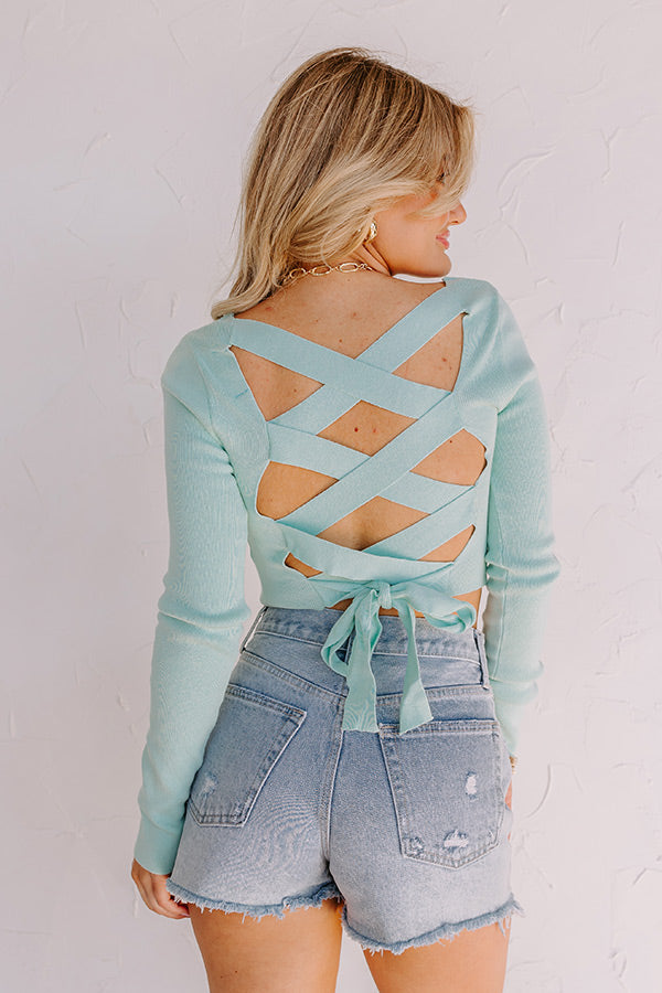 Ultimate Summer Lace-Up Crop Top in Aqua