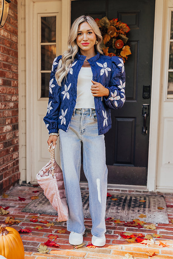 Premium Quilted Floral Jacket in Navy | Ultimate Style Upgrade