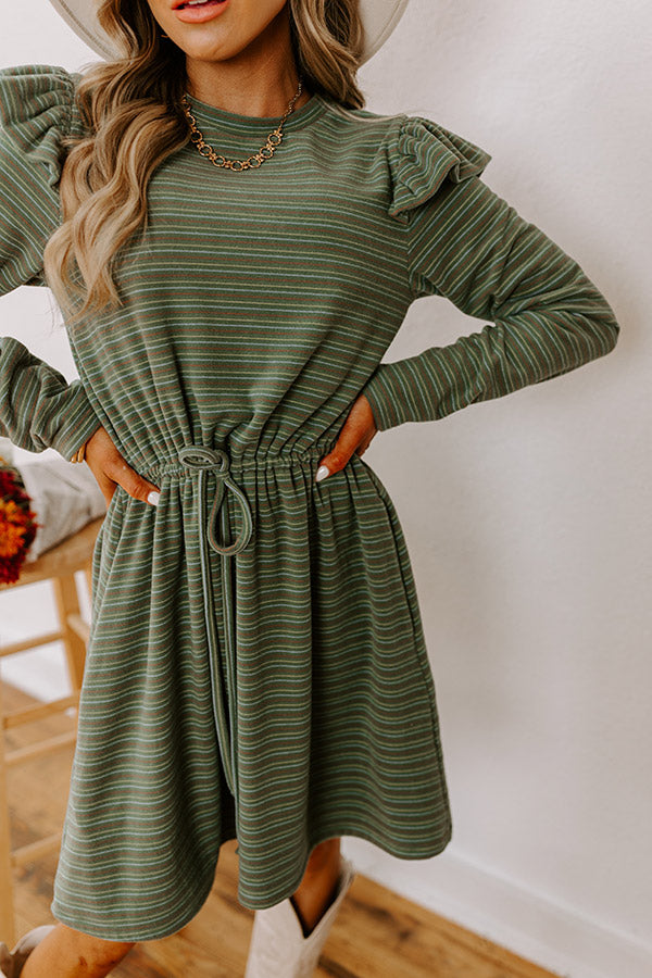 Premium Olive Stripe Mini Dress - Harvest Harmony Collection