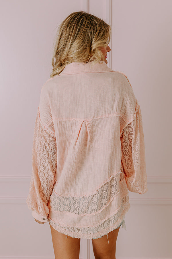 Premium Peach Lace Button-Up Top - Elegant & Versatile